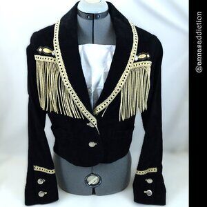NWOT Cripple Creek Leather Suede Jacket Small Black Fringe Western Rodeo Cowgirl
